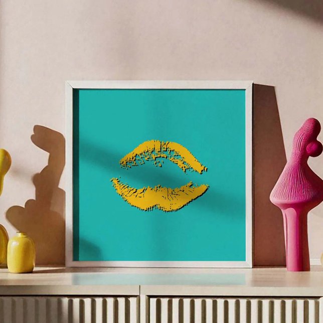 Póster Labios Besándose Turquesa y Amarillo (Subido por el creador)