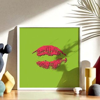 Póster Labios besándose verdes y rojos