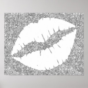 Póster Labios con brillo plateado y lápiz labial blanco