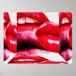 Póster Labios de pintalabios calientes rojos