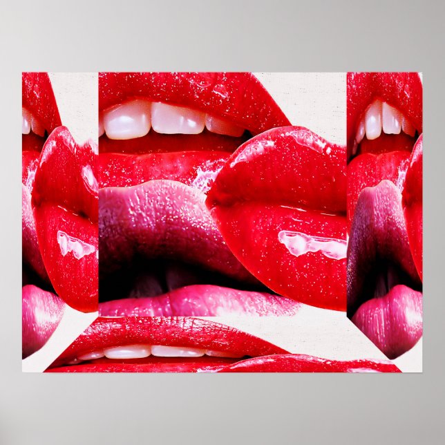 Póster Labios de pintalabios calientes rojos (Frente)