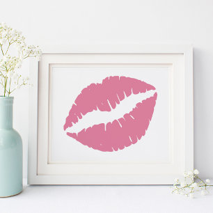 Póster Labios de pintalabios rosados Rosas