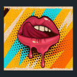 Póster Labios de pop Art: moda vintage<br><div class="desc">Pintura rosa, labios rojos, boca e ícono de lengua sobre fondo retro de arte pop de color. Ilustracion a la moda y a la moda fácil de editar para Su diseño de poster y banner. Vibes de arte pop: Boca retro colorida sobre fondo lúdico. Tentación del arte pop: Glamour retro,...</div>