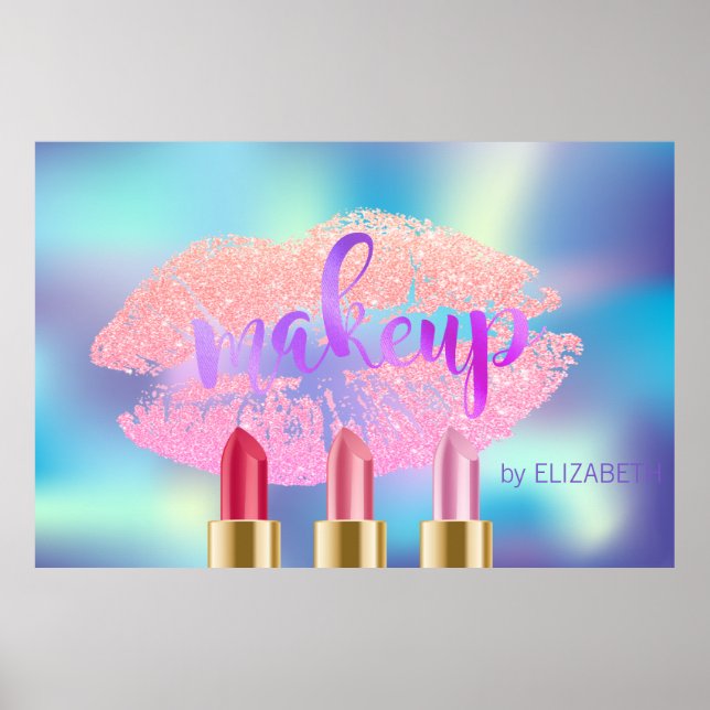 Póster Labios Purpurinoso, Lipsticks,Artista de maquillaj (Frente)