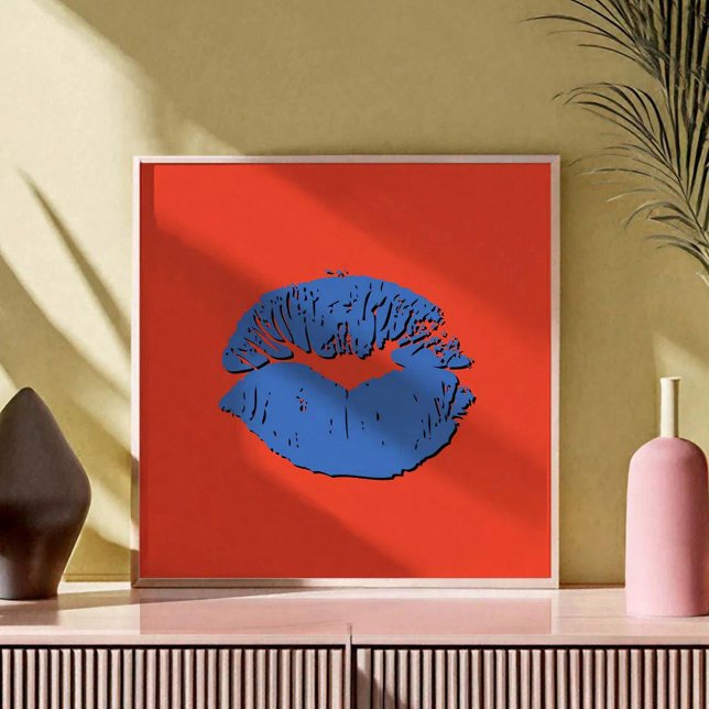 Póster Labios que se besan naranja y azul (Subido por el creador)