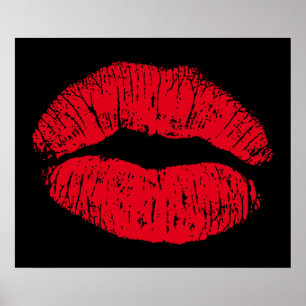 Póster Labios rojos besándose sobre negro