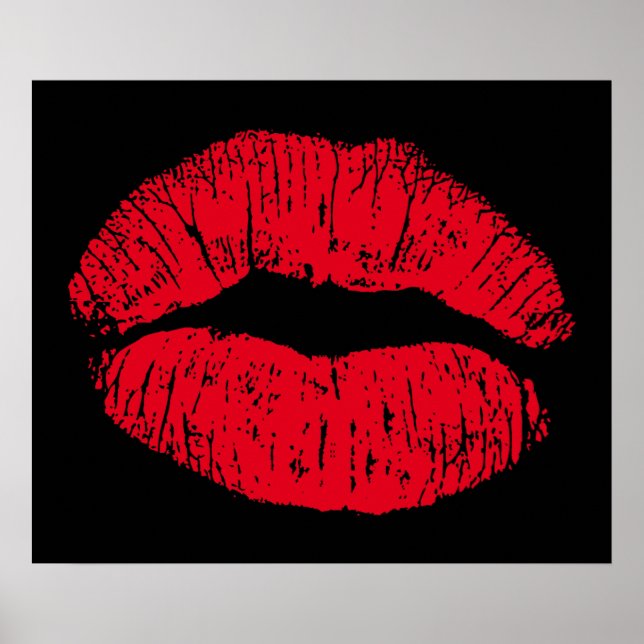 Póster Labios rojos besándose sobre negro (Frente)