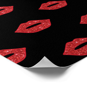 Póster Labios Rojos Brillantes Besos Glitter Elegantes Fe