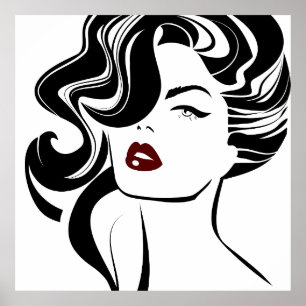 Póster labios rojos retro chica