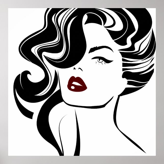 Póster labios rojos retro chica (Frente)