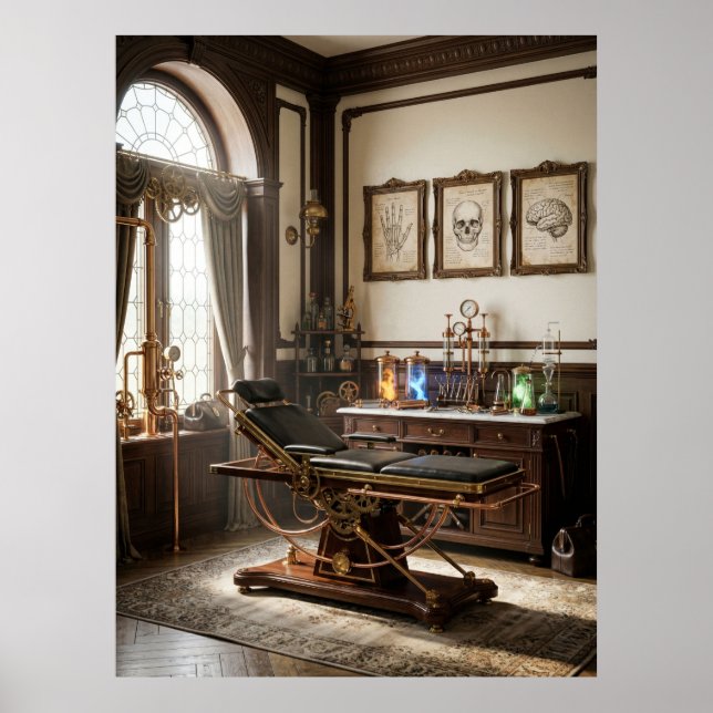 Póster Laboratorio Médico Victoriano Steampunk (Frente)
