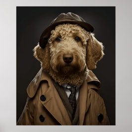 Póster Labradoodle Dorado Vestido Como Holmes Sherlock