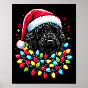 Póster Labradoodle negro árbol de Navidad luces de Navida