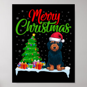 Póster Labradoodle Perro Árbol de Navidad Luces Graciosas