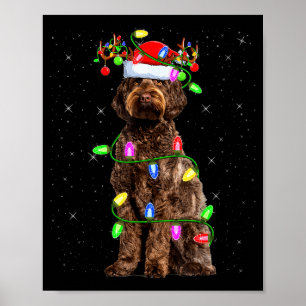 Póster Labradoodle Perro Navidad Luces Santa Labradoodle 