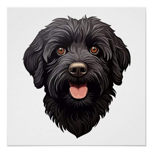 Póster Labradoodle Perro Negro (Anverso)