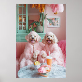 Póster Labradoodles de moda en salón rosa