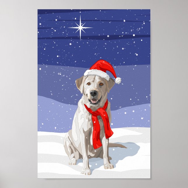 Póster Labrador amarillo blanco recuperado en Santa Hat (Frente)