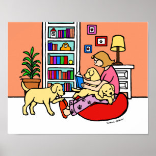 Póster Labrador amarillo mamá leyendo Personalizado