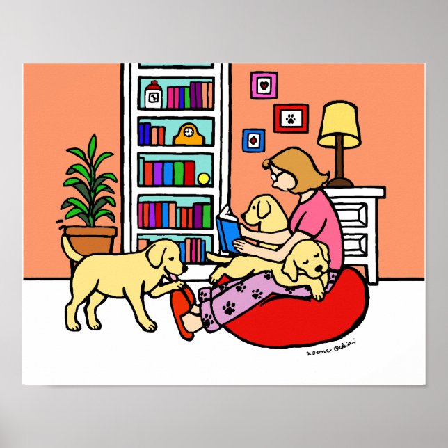 Póster Labrador amarillo mamá leyendo Personalizado (Frente)