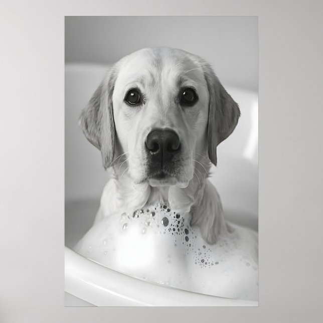 Póster Labrador Bubble Bath Print, Funny Dog Bathroom Art (Frente)