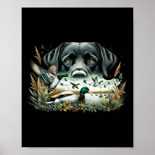 Póster Labrador con pato de caza de pato mallard