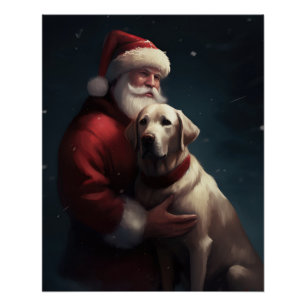 Póster Labrador Con Santa Claus Navideño Festivo