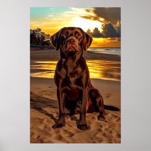 Póster Labrador de chocolate al atardecer