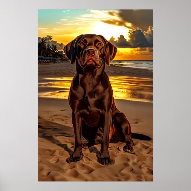 Póster Labrador de chocolate al atardecer (Frente)