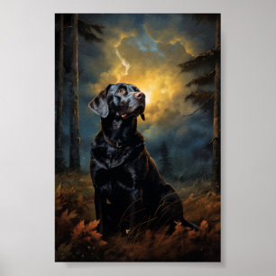 Póster Labrador de chocolate por la noche