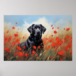 Póster Labrador en amapolas