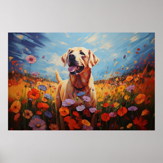 Póster Labrador en flores (Frente)