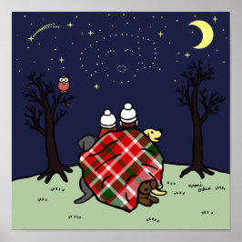 Póster Labrador Family and Starry Sky