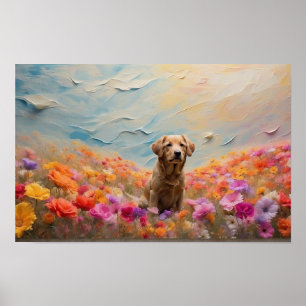 Póster Labrador floral de cachorro recuperador descargabl