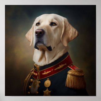 Póster Labrador Golden Retriever Fancy Retrato Militar