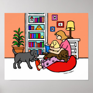 Póster Labrador Mom Reading Personalizado