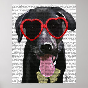 Póster Labrador negro con gafas de sol de corazón