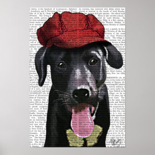 Póster Labrador negro con tapa roja