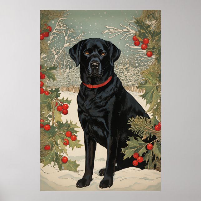 Póster Labrador negro en invierno (Frente)
