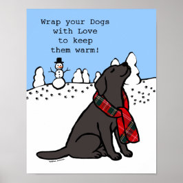 Póster Labrador negro Tartan Scarf Dark