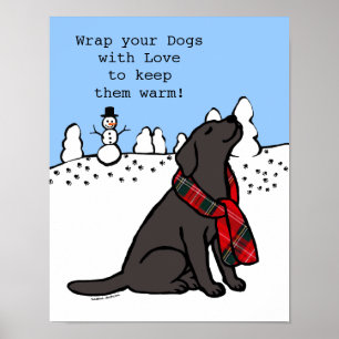 Póster Labrador negro Tartan Scarf Dark