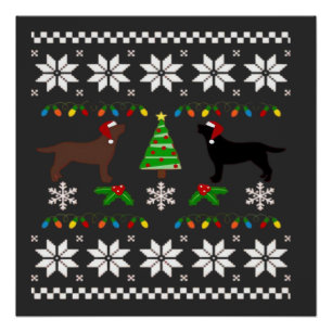 Póster Labrador Negro y Labrador Chocolate Feliz Navidad