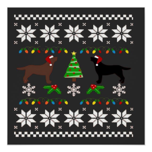Póster Labrador Negro y Labrador Chocolate Feliz Navidad (Anverso)