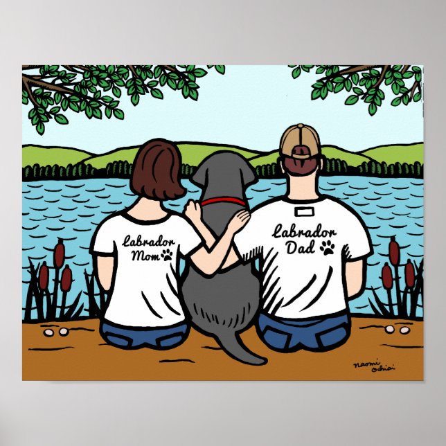 Póster Labrador negro y mamá y papá (Frente)