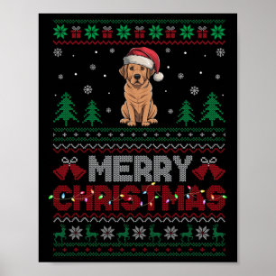 Póster Labrador Perro ama Santa Hat Árbol de Navidad Luz