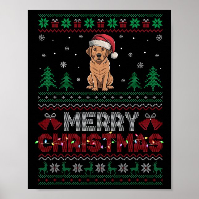 Póster Labrador Perro ama Santa Hat Árbol de Navidad Luz (Frente)