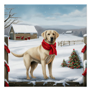 Póster Labrador: Perro recuperado en Navidades de nieve