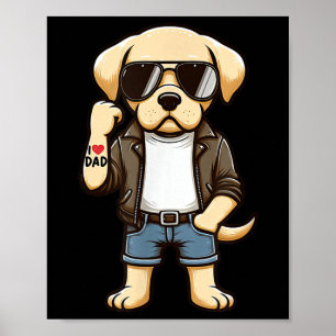 Póster Labrador Recuperador Amo A Papá Gracioso Tatuaje D