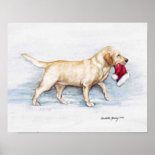 Póster Labrador Recuperador cargando papel Santa Hat