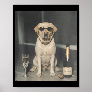Póster Labrador Retriever bebiendo champán Perro divertid